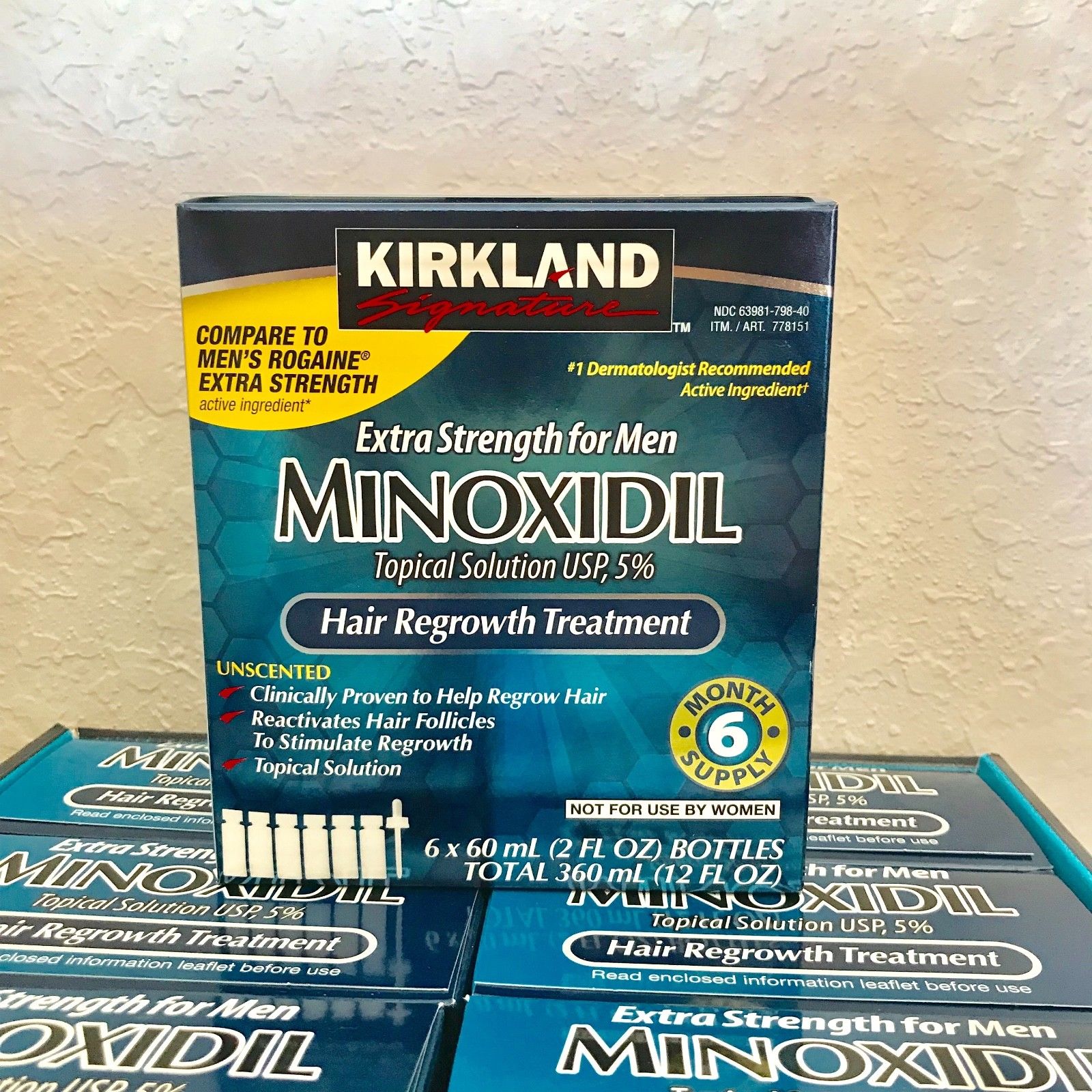 Kirkland Signature Hair Regrowth Treatment Extra Strength for Men 5% Minoxidil Topical Solution, 2 fl. oz, 6-pack